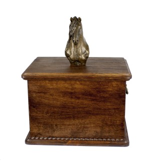 Koń fryzyjski urna na drewnie z statuetką zimnego brązu Art-Dog