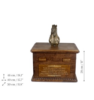 Koń fryzyjski urna na drewnie z statuetką zimnego brązu Art-Dog