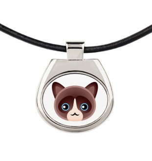 Chat des neiges - collier pendentif avec une illustration sur une chaîne en cuir de la marque Art-Dog