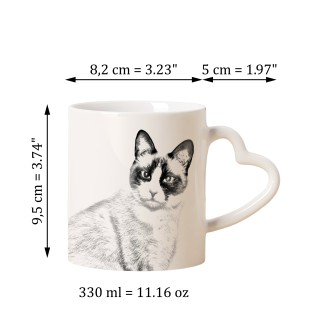 Snowshoe - cat mug, adorable heart-shaped handle mug, universal gift from Art-Dog brand