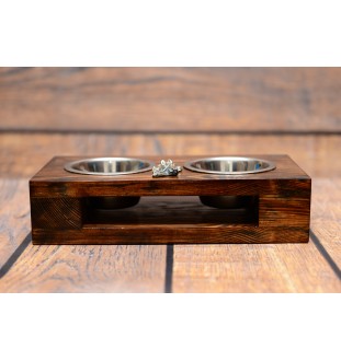 Bay Horse - wooden stand with bowls for a dog, steel dog bowls, a gift for adopting a dog from the Art-Dog brand