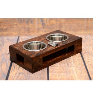 Bay Horse - wooden stand with bowls for a dog, steel dog bowls, a gift for adopting a dog from the Art-Dog brand