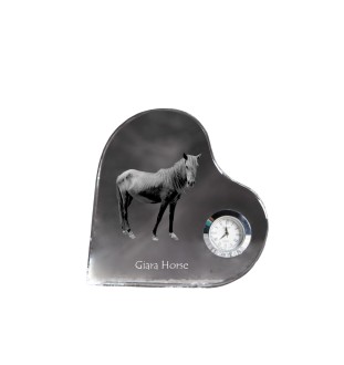 Giara Horse - crystal clock with a picture of a horse, heart-shaped shelf clock, personalized standing clock by Art-Dog brand