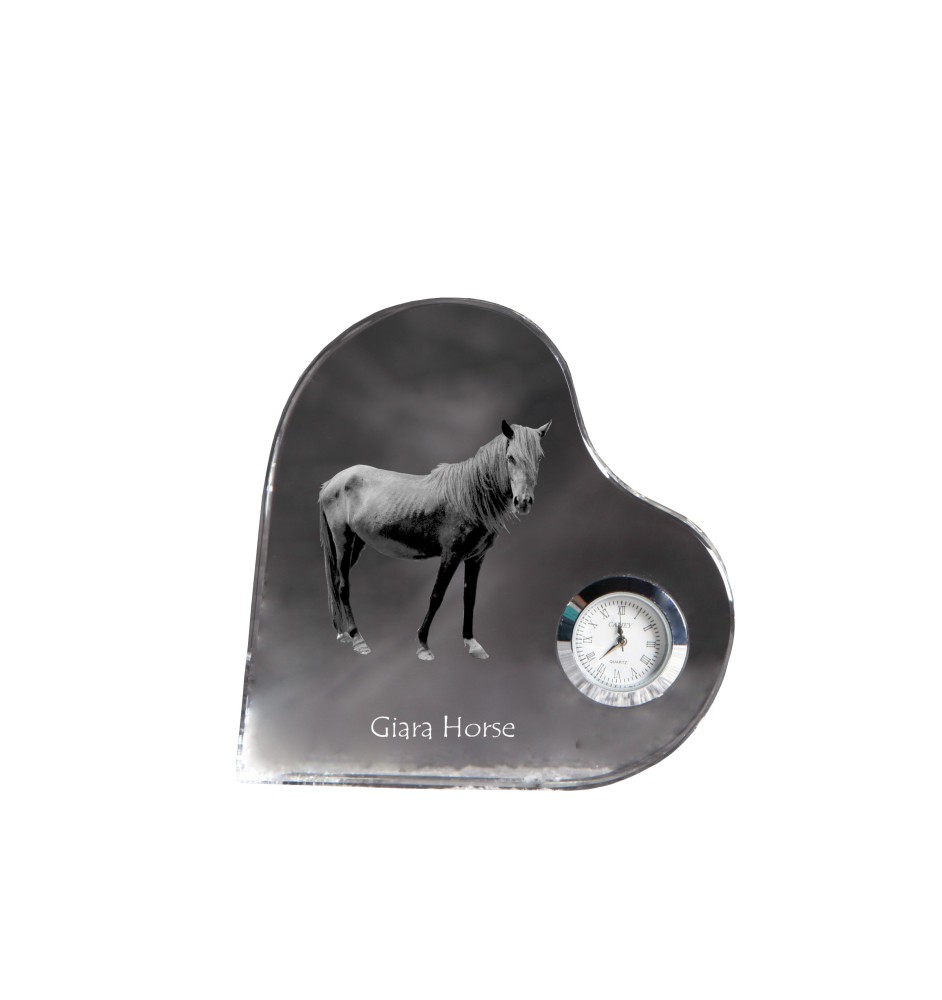 Giara Horse - crystal clock with a picture of a horse, heart-shaped shelf clock, personalized standing clock by Art-Dog brand