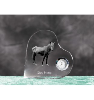 Giara Horse - crystal clock with a picture of a horse, heart-shaped shelf clock, personalized standing clock by Art-Dog brand