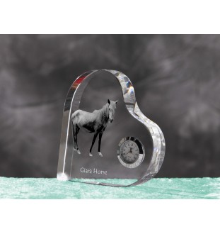 Giara Horse - crystal clock with a picture of a horse, heart-shaped shelf clock, personalized standing clock by Art-Dog brand