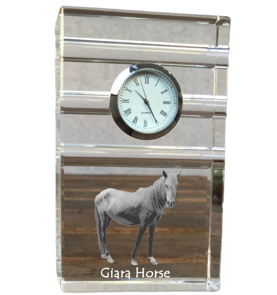 Giara Horse - glass clock with a photo, photo of a horse in crystal, personalized standing office clock by Art-Dog brand