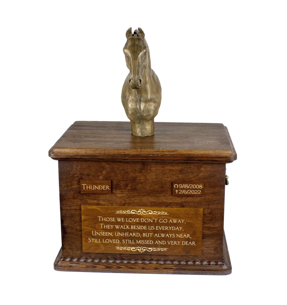 Hanoverian Horse - large urn for horse ashes, personalized urn with a statuette, horse ashes box by Art-Dog brand
