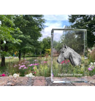 Holsteiner Pferd - Kristall mit einem Pferdebild, Bild im Glas, moderne Ausstellung des Art-Dog-Bildes.