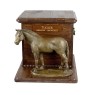 Hanoverian Horse - urn for horse ashes with a statuette, personalized urn with engraving, large box for horse ashes from the Art-Dog brand