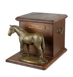 Hanoverian Horse - urn for horse ashes with a statuette, personalized urn with engraving, large box for horse ashes from the Art-Dog brand