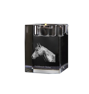 Holsteiner Horse - Candle holder with picture of a horse, crystal tealight holder, personalised gift by Art-Dog brand