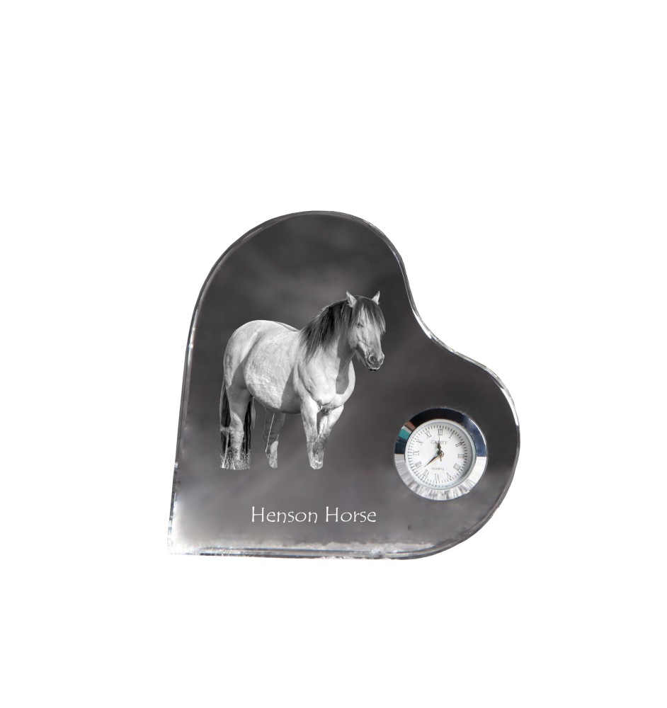 Henson Horse - crystal clock with a picture of a horse, heart-shaped shelf clock, personalized standing clock by Art-Dog brand