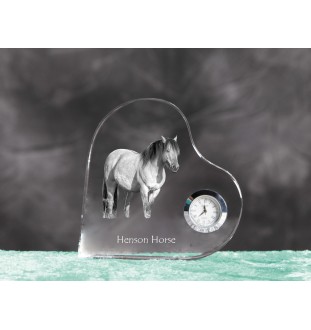 Henson-Pferd - Kristalluhr mit einem Pferdebild, Herzregal-Uhr, personalisierte Standuhr der Marke Art-Dog