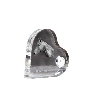 Cheval Holsteiner - horloge en cristal avec une photo de cheval, horloge de table en forme de cœur, horloge debout personnalisée de la marque Art-Dog