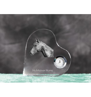 Holsteiner Horse - crystal clock with a picture of a horse, heart-shaped shelf clock, personalized standing clock by Art-Dog brand