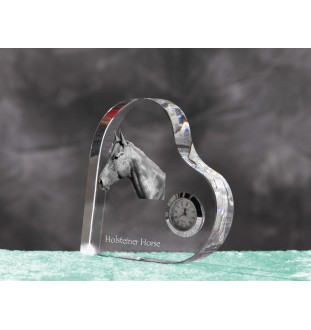 Cheval Holsteiner - horloge en cristal avec une photo de cheval, horloge de table en forme de cœur, horloge debout personnalisée de la marque Art-Dog