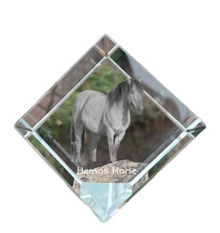 Henson Horse - crystal cube with a horse picture, horse picture in crystal, cubic paperweight from Art-Dog brand