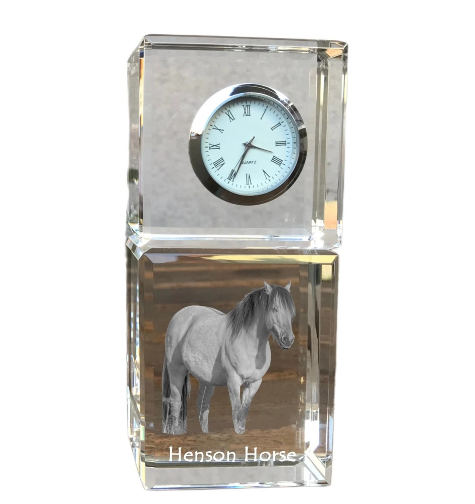 Henson Horse - crystal clock with a photo, photo of a horse in crystal, personalized desk clock by Art-Dog brand