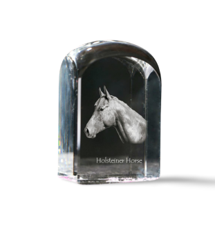 Holsteiner Pferd - Kristallwürfel mit Bild, Pferdebild im Kristall, sechseckiger Papierclip der Marke Art-Dog
