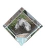 Holsteiner Pferd - Kristallwürfel mit Pferdebild, Pferdebild im Kristall, sechseckiger Papierclip der Marke Art-Dog