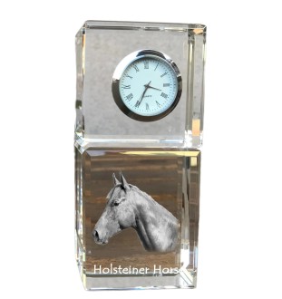 Holsteiner Horse - crystal clock with a photo, photo of a horse in crystal, personalized desk clock by Art-Dog brand