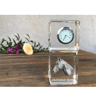 Cheval Holsteiner - montre en cristal avec photo, photo de cheval dans le cristal, horloge de bureau personnalisée de la marque Art-Dog