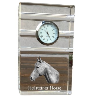 Holsteiner Horse - glass clock with a photo, photo of a horse in crystal, personalized standing office clock by Art-Dog brand