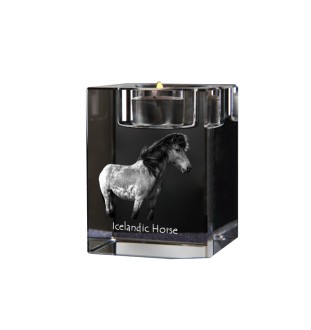Cheval islandais - Bougeoir avec image d'un cheval, porte bougie en cristal, cadeau personnalisé par la marque Art-Dog