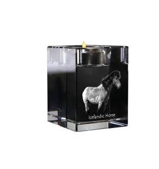 Cheval islandais - Bougeoir avec image d'un cheval, porte bougie en cristal, cadeau personnalisé par la marque Art-Dog