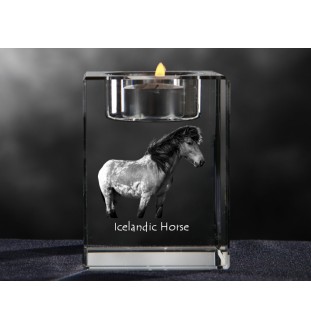Cheval islandais - Bougeoir avec image d'un cheval, porte bougie en cristal, cadeau personnalisé par la marque Art-Dog