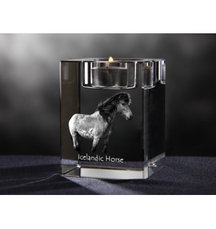 Islandpferd - Kerzenhalter mit Bild eines Pferdes, Teelichthalter aus Kristall, personalisiertes Geschenk der Marke Art-Dog