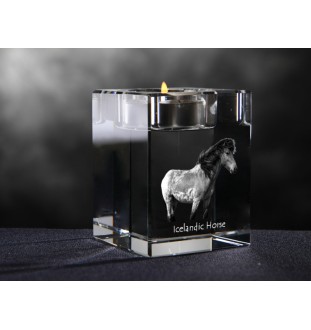 Icelandic Horse - Candle holder with picture of a horse, crystal tealight holder, personalised gift by Art-Dog brand