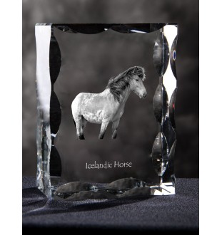 Cheval islandais - Kristall mit einem Pferdebild, Glasstatuette mit einem Bild, einzigartiger Bilderrahmen der Marke Art-Dog