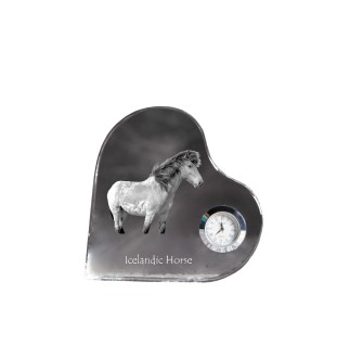 Islandpferd - Kristalluhr mit einem Pferdebild, Herzregal-Uhr, personalisierte Standuhr der Marke Art-Dog