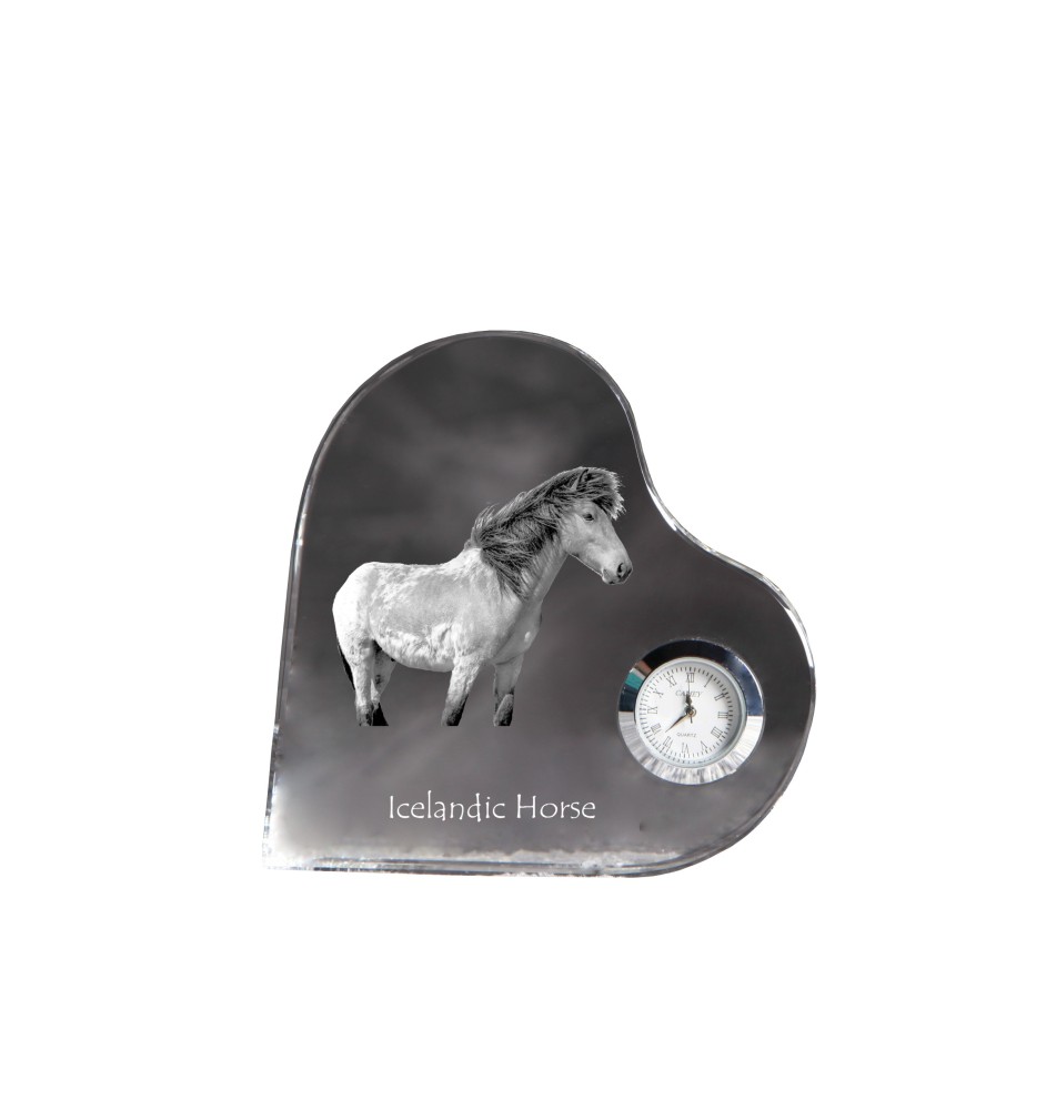 Cheval islandais - horloge en cristal avec une photo de cheval, horloge de table en forme de cœur, horloge debout personnalisée de la marque Art-Dog