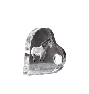 Icelandic Horse - crystal clock with a picture of a horse, heart-shaped shelf clock, personalized standing clock by Art-Dog brand