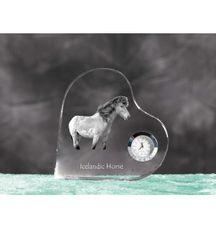 Icelandic Horse - crystal clock with a picture of a horse, heart-shaped shelf clock, personalized standing clock by Art-Dog brand