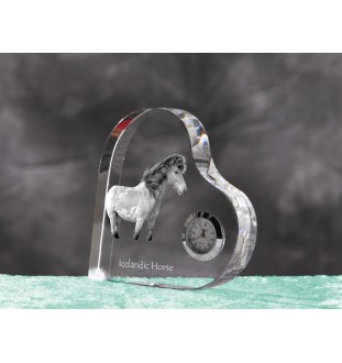 Cheval islandais - horloge en cristal avec une photo de cheval, horloge de table en forme de cœur, horloge debout personnalisée de la marque Art-Dog