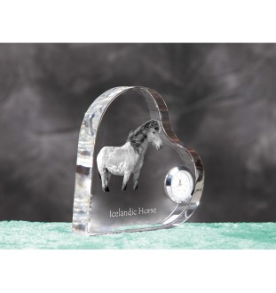 Islandpferd - Kristalluhr mit einem Pferdebild, Herzregal-Uhr, personalisierte Standuhr der Marke Art-Dog