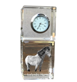 Icelandic Horse - crystal clock with a photo, photo of a horse in crystal, personalized desk clock by Art-Dog brand