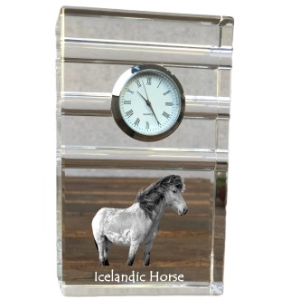 Icelandic Horse - glass clock with a photo, photo of a horse in crystal, personalized standing office clock by Art-Dog brand