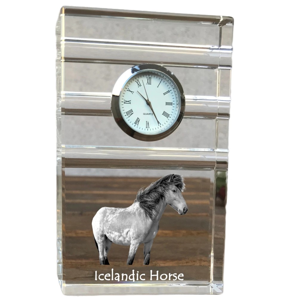 Cheval islandais - horloge en verre avec photo, photo de cheval dans un cristal, horloge de bureau personnalisée de la marque Art-Dog