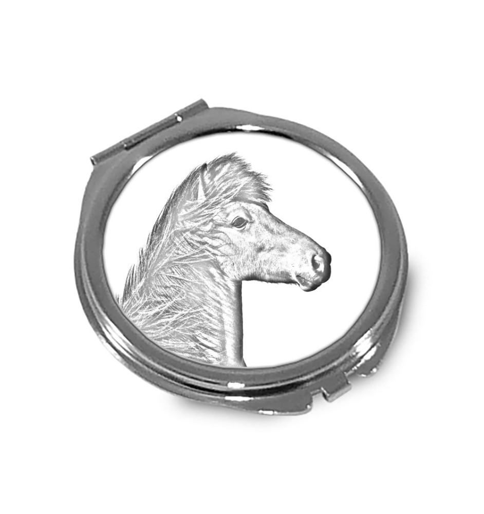 Icelandic Horse - pocket mirror with a horse, personalized mirror for a purse, compact mirror with Art-Dog brand print