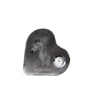 Cheval Morgan - horloge en cristal avec une photo de cheval, horloge de table en forme de cœur, horloge debout personnalisée de la marque Art-Dog