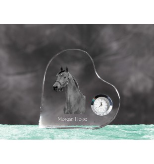 Cheval Morgan - horloge en cristal avec une photo de cheval, horloge de table en forme de cœur, horloge debout personnalisée de la marque Art-Dog