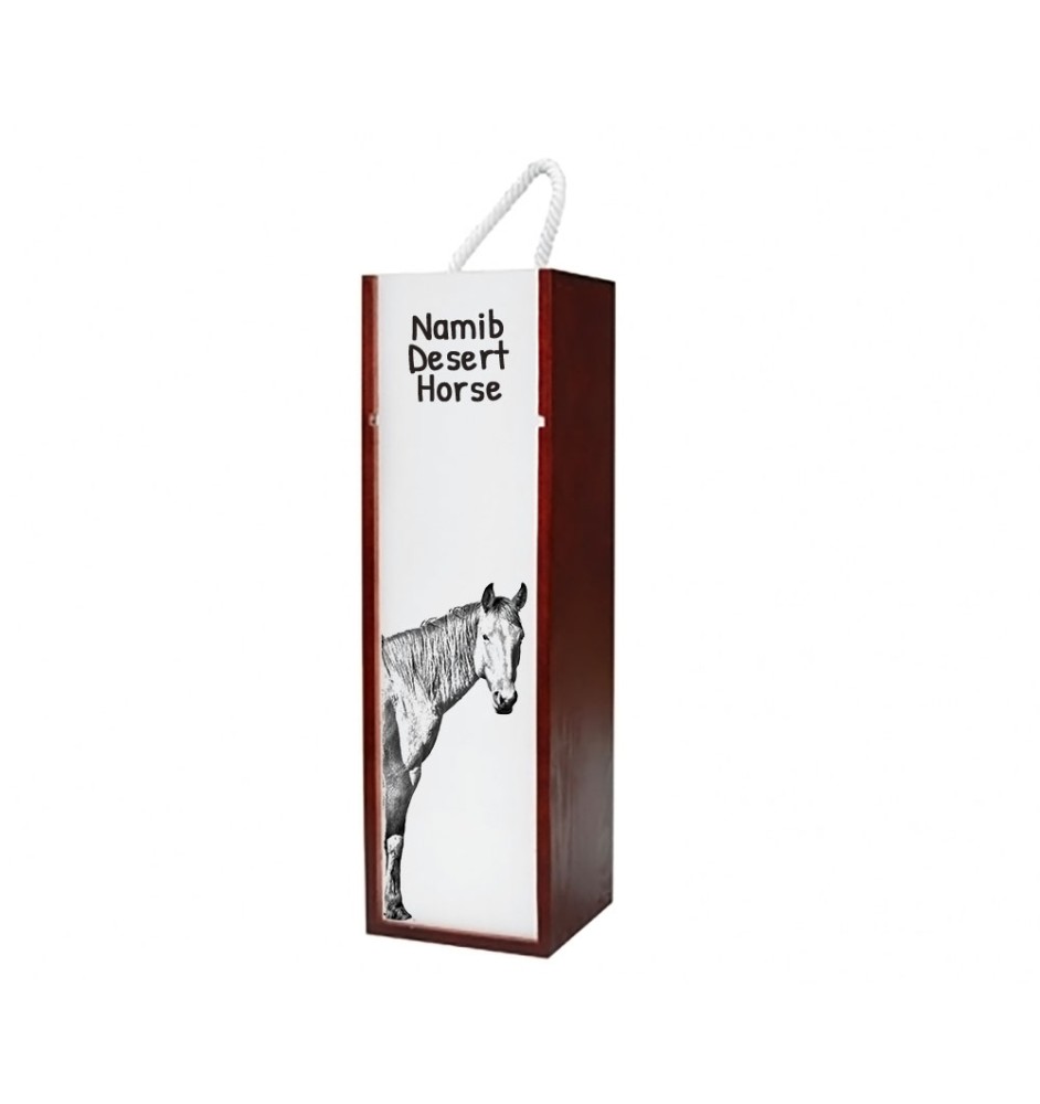 Cheval du désert de Namibie - boîte à vin avec un cheval, boîte à alcool avec une illustration, boîte cadeau personnalisée de la marque Art-Dog