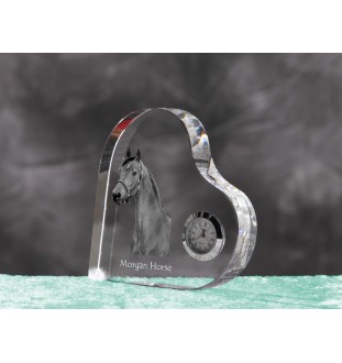 Morgan Horse - crystal clock with a picture of a horse, heart-shaped shelf clock, personalized standing clock by Art-Dog brand