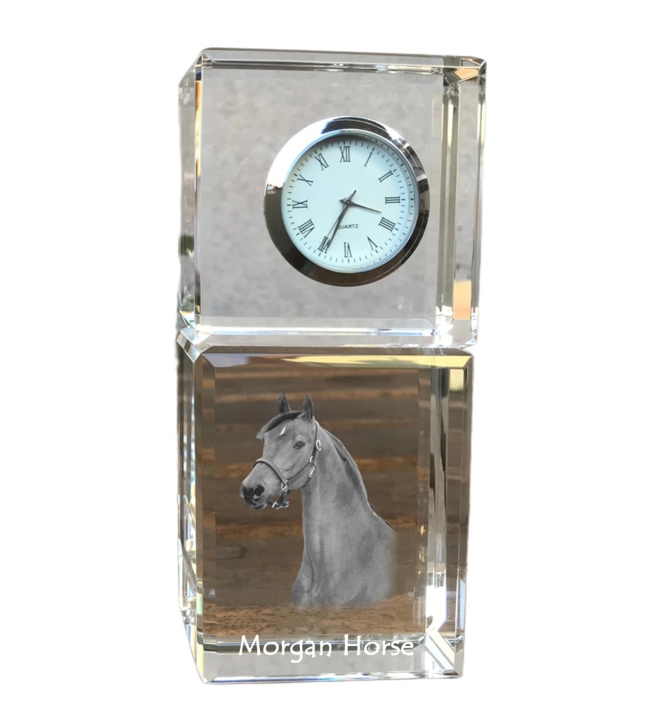 Morgan Horse - crystal clock with a photo, photo of a horse in crystal, personalized desk clock by Art-Dog brand