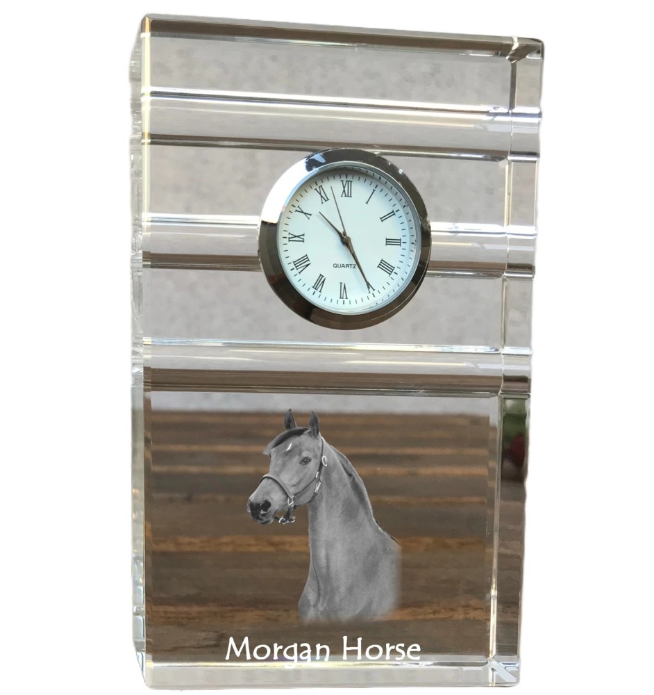 Morgan Horse - glass clock with a photo, photo of a horse in crystal, personalized standing office clock by Art-Dog brand